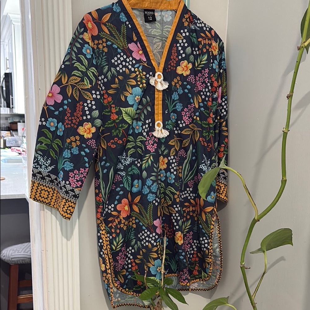 OVO Floral Navy Tunic with Tassels
